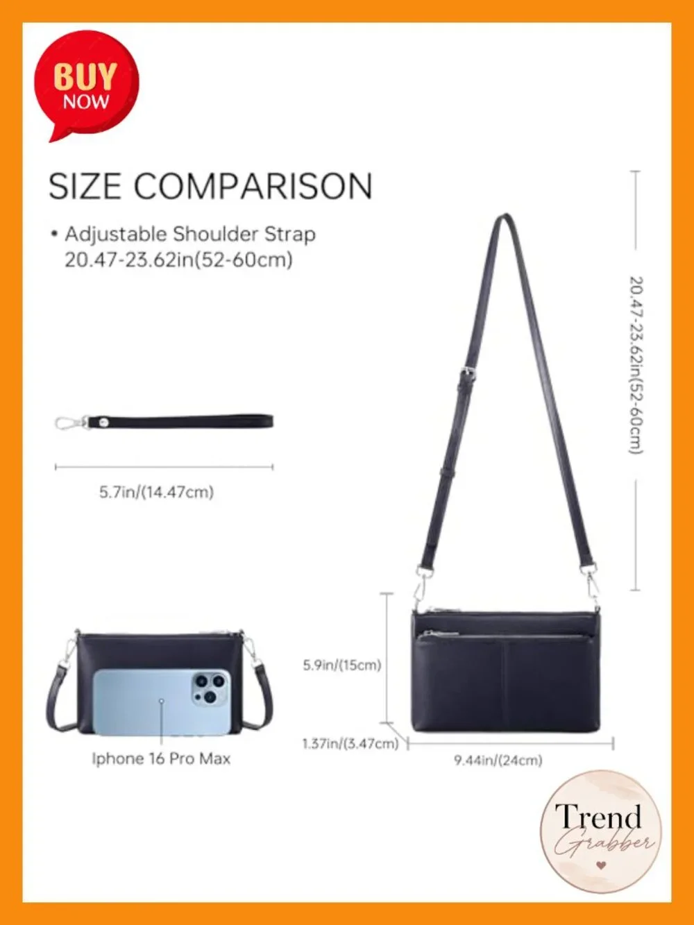 RFID Crossbody Wristlet Clutch Vegan Leather Wallet with Removable Straps
